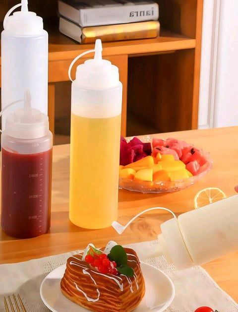 Squeeze Bottle with Scale, Lid, and Tip for Multi Use Clear Color