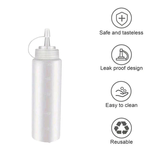 Squeeze Bottle with Scale, Lid, and Tip for Multi Use Clear Color
