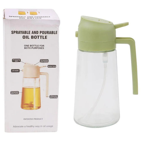 500ml 2 in 1 Olive Oil Sprayer and Oil Dispenser Bottle for Kitchen, Glass Oil Bottle with Premium Nozzle