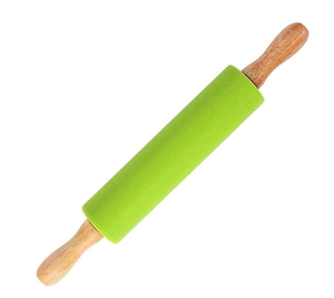 Silicone Rolling Pin Non-stick Dough Roller with Wooden Handle