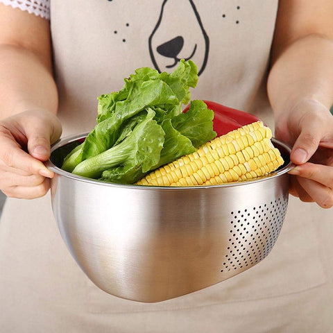Rice Washer Strainer Bowl, Stainless Steel Washing Bowl