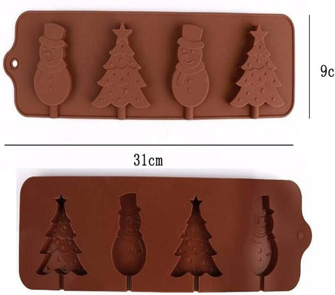 4 Snowman & Tree christmas Silicone Lollipop Mold - Food Grade Chocolate Molds DIY Cake Pastry Decor Baking Tools