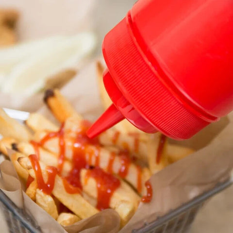 Squeeze Bottle with Scale, Lid, and Tip for Multi Use Red Color