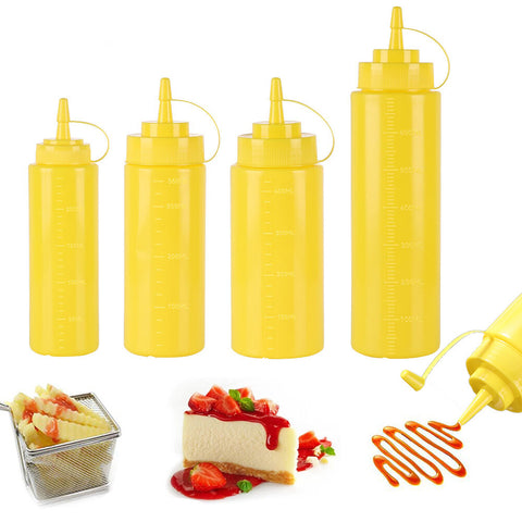 Squeeze Bottle with Scale, Lid, and Tip for Multi Use Yellow Color