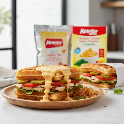 🧇 Savory Waffle Sandwich with Jalapeño Cheese Sauce - MunchiesHouse