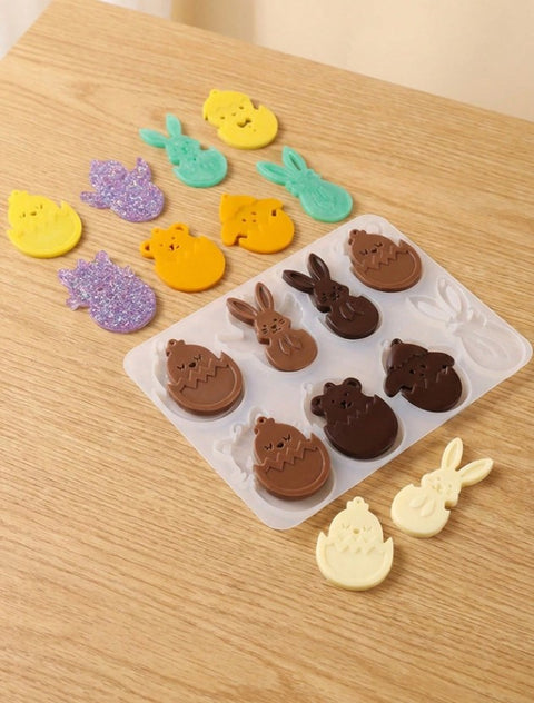 1pcs DIY Chocolate Silicone Mold, Easter Series Candy Duck Silicone Mold, Strawberry Pudding Mold, Colored Egg, White Rabbit, Chick, Cat Mold