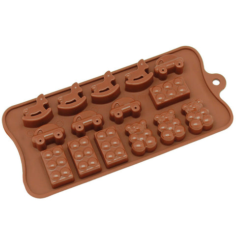Silicone Chocolate Molds: Toy, Car, Block, and Bear Shapes
