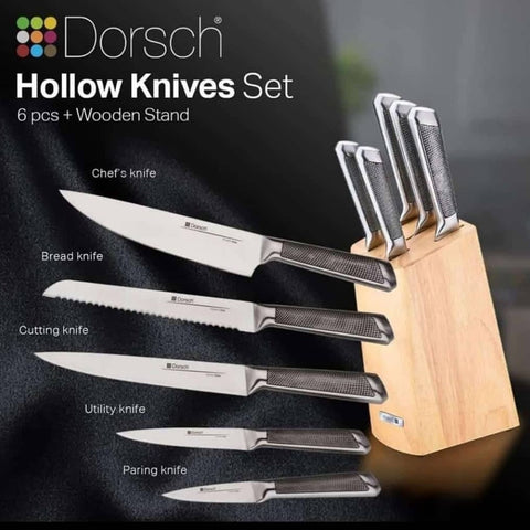 Hollow Knife Set 6pcs with Wooden Stand