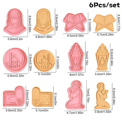 6pcs Eid Mubarak Cookie Cutter Set with 3D Designs