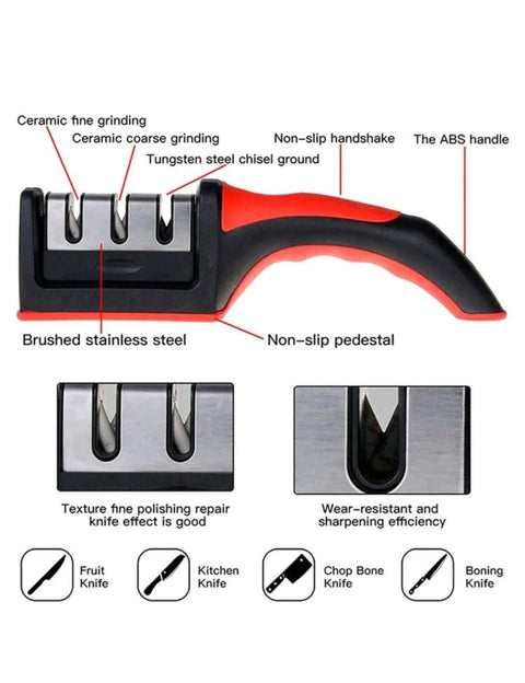 Knife Sharpener 3-Stage Quick Tool with Non-Slip Base