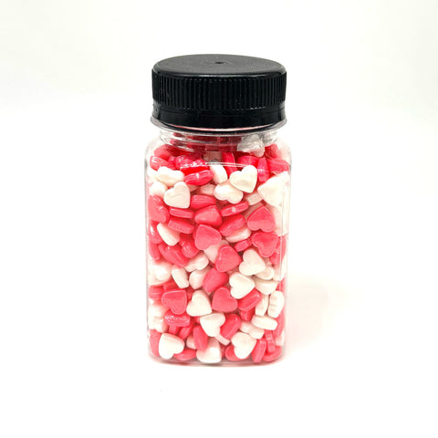 Jar of Small Pink & White Heart Shaped Decorations for Desserts
