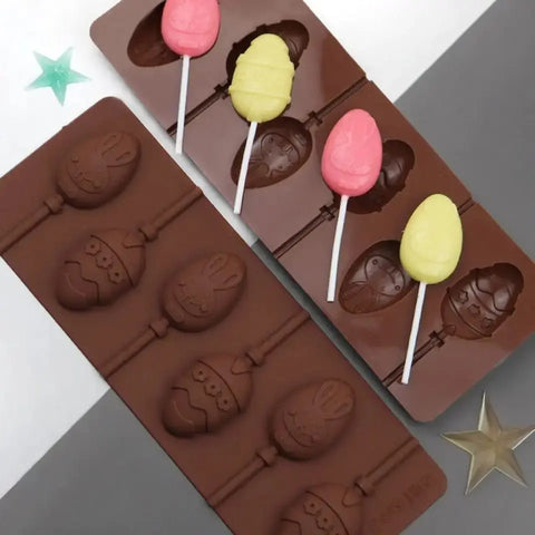 6 Cavity Easter Egg Rabbit Lollipop Silicone Mold for Chocolate Crafting Munchies House