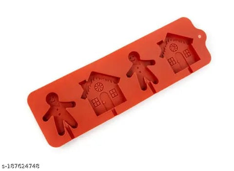 4 Hole Gingerbread Man & House Candy Silicone Lollipop Mold - Food Grade Chocolate Molds DIY Cake Pastry Decor Baking Tools