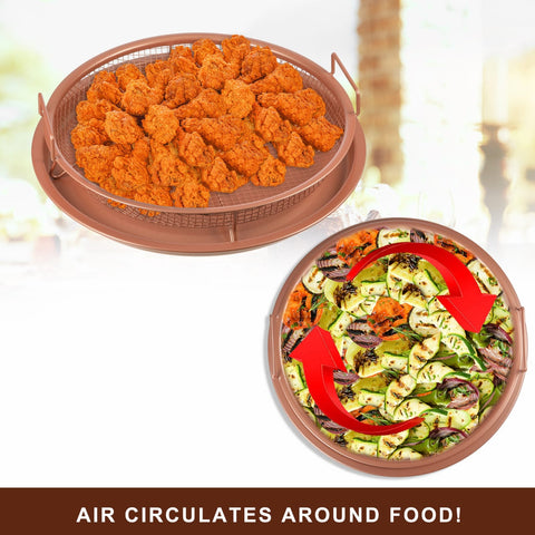 2 Piece Copper Air Fry Crisper Tray Set - Brown