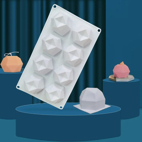 8 Cavity Diamond Polygonal Silicone Cake Mold - Multipurpose Baking Tool