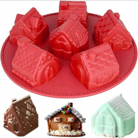 6 Cavity Christmas Silicone House Mold For Cake Decoration-Non-Stick