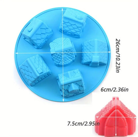 6 Cavity Christmas Silicone House Mold For Cake Decoration-Non-Stick