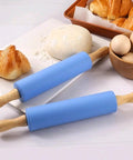 Silicone Rolling Pin Non-stick Dough Roller with Wooden Handle