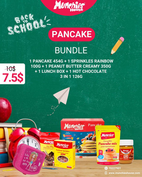 Pancake Bundle with Sprinkles, Peanut Butter & Hot Chocolate
