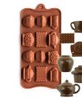 12 Teapot Cup Clock Shape Silicone Chocolate Mold, Nonstick & Reusable