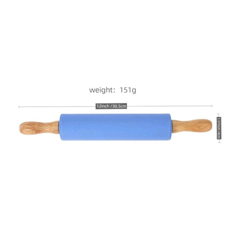 Silicone Rolling Pin Non-stick Dough Roller with Wooden Handle