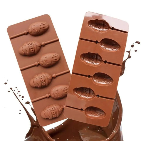 6 Cavity Easter Egg Rabbit Lollipop Silicone Mold for Chocolate Crafting