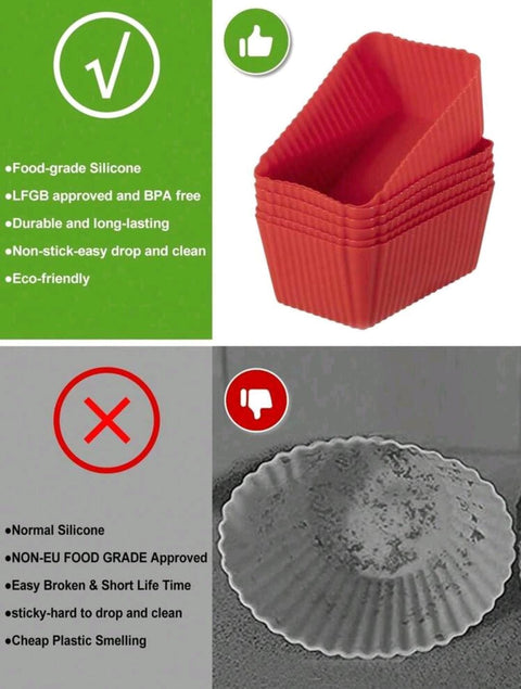 6 Pcs Red Silicone Cupcake Muffin Baking Cups Liners Reusable Non-Stick Cake Molds Set