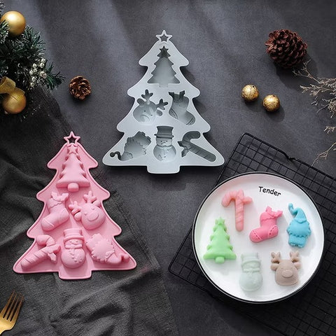 Christmas Tree Chocolate Silicone Mold with Festive Designs
