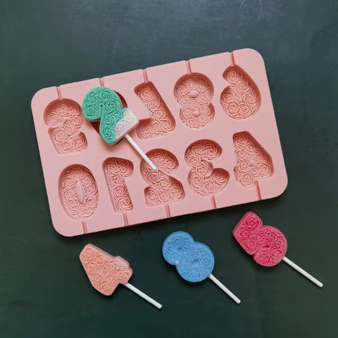 Rose Relief Number Silicone Chocolate Lollipop Mold Flower Pattern Figures Candy Jelly Ice Baking Mould