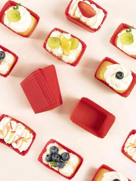 6 Pcs Red Silicone Cupcake Muffin Baking Cups Liners Reusable Non-Stick Cake Molds Set