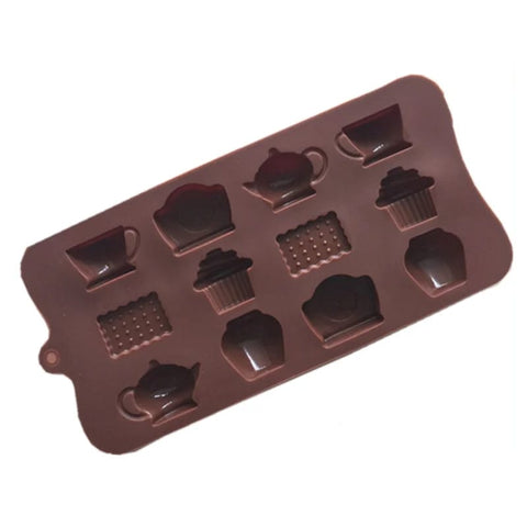 12 Teapot Cup Clock Shape Silicone Chocolate Mold, Nonstick & Reusable