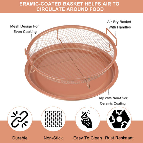 2 Piece Copper Air Fry Crisper Tray Set - Brown