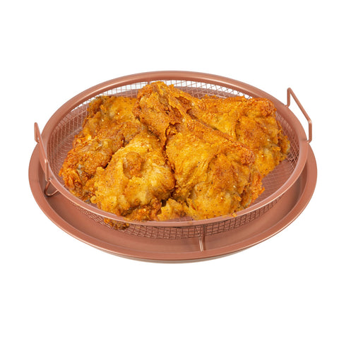 2 Piece Copper Air Fry Crisper Tray Set - Brown