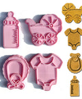 Cookie Cutter 4Pcs Baby Theme Dough Stamp Plastic 3D Cartoon Pressable Biscuit Mold