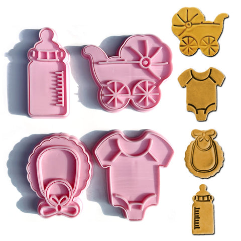 Cookie Cutter 4Pcs Baby Theme Dough Stamp Plastic 3D Cartoon Pressable Biscuit Mold
