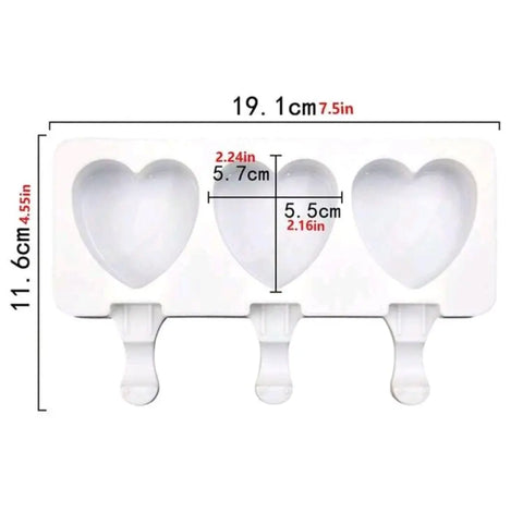 Silicone Mold 3-Cell Heart Shaped Handmade Popsicle Mold Munchies Tools