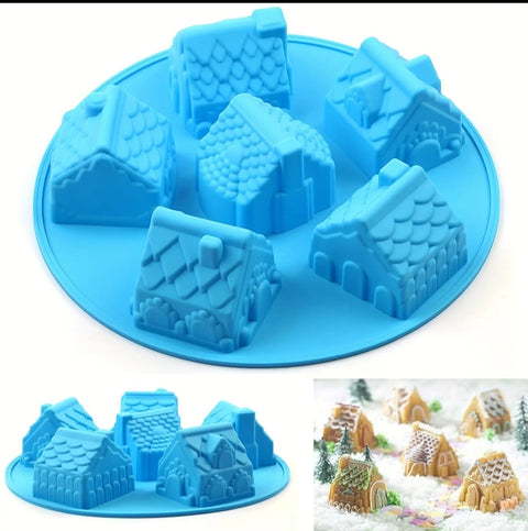 6 Cavity Christmas Silicone House Mold For Cake Decoration-Non-Stick