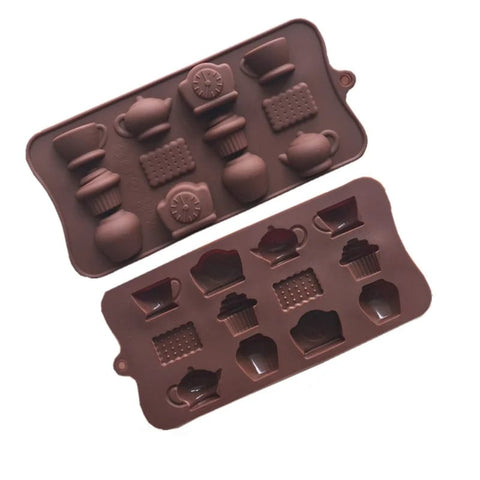 12 Teapot Cup Clock Shape Silicone Chocolate Mold, Nonstick & Reusable