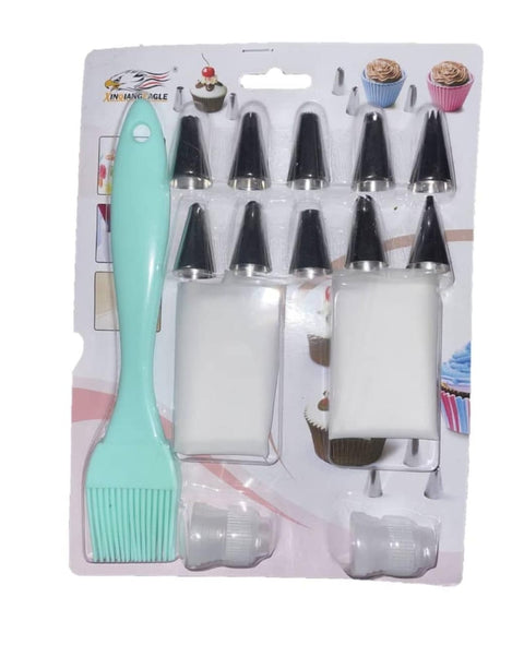 15PCS Cake Decorating Set-Silicone Icing Piping Bag with Stainless Steel Tips, Multi-Color