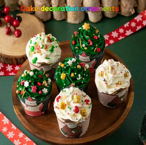 Christmas Baked Cake Decorated With Christmas Candy Beads Mixed Sugar Sweet In Jar