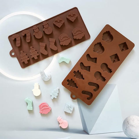 Christmas Chocolate Mold Santa Claus Tree Jingle Bell Sock Snowman Silicone Mold