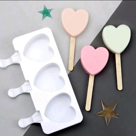 Silicone Mold 3-Cell Heart Shaped Handmade Popsicle Mold