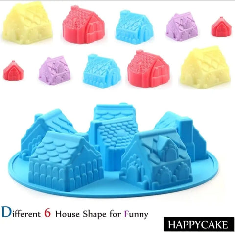 6 Cavity Christmas Silicone House Mold For Cake Decoration-Non-Stick
