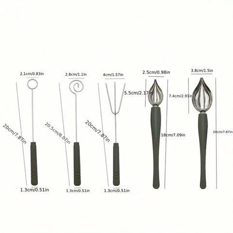 5-Piece Chocolate Dipping Tools & Decorating Spoon Set size chart – 18 to 20.5cm Munchies Tools