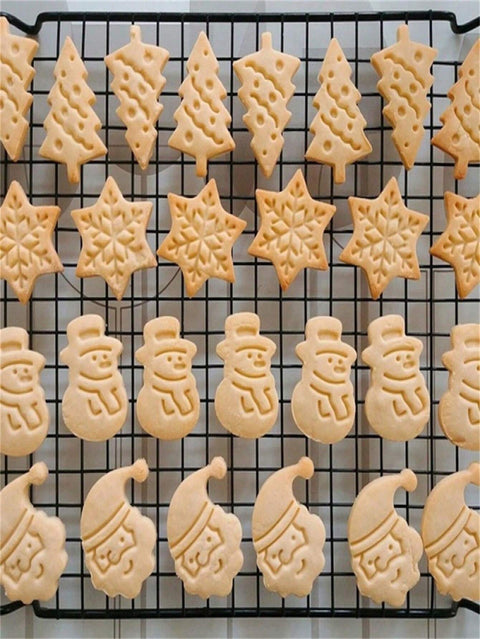 Baked Christmas cookies on a rack