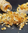 Gold foil flakes close up