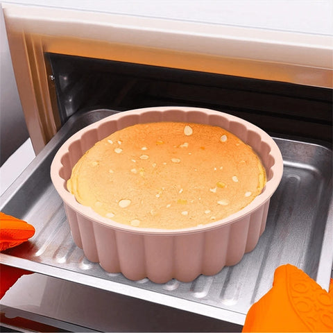 Deluxe Fluted Round Silicone Cake Mold baking in the oven Munchies Tools