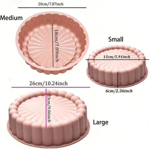 Deluxe Fluted Round Silicone Cake Mold size chart – large 26cm x 6cm Munchies Tools