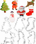 6 Christmas cookie cutters with decorated cookies