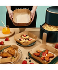 Air fryer liners with food